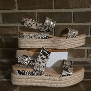 Steve Madden Fifer Metallic Snake Buckle 2.5" Rope‎ Wedge Sandals Women's 8